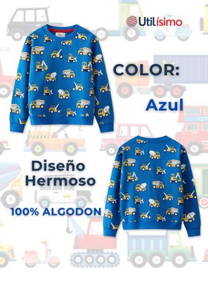 Imagen 2 del producto Polerón Algodón Cuello Redondo Niño Azul Claro Grúa