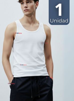 Camiseta Sin Manga Básica Suave 100% Algodón Color Blanco Niño Juvenil y Hombre