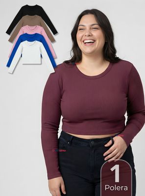 Imagen 1 del producto Camiseta Polar Manga Larga Polera Tela Acanalada de Colores Surtidos