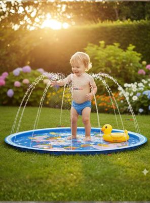 Alfombra Piscina Rociador de Agua Para Niño Color Azul 100 cm