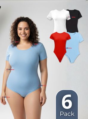 Pack 6 Body Ajustable Moldeador 100% de Bambú Cuello Redondo Manga Corta Mujer en Colores Surtidos