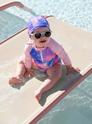 Traje De Baño Enterito Manga Larga con Cremallera y Gorro Bebe Niña Pink Mermaid