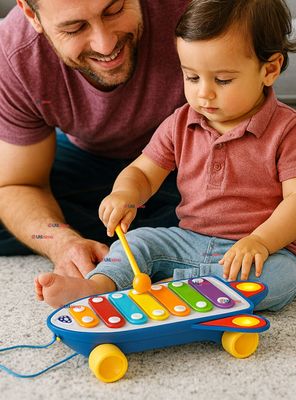 Xilófono Cohete Piano Carrito de Arrastre Juguete Educativo para Niño Niña