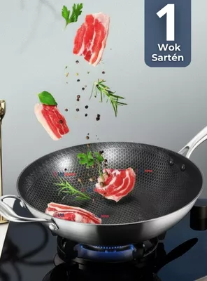 Sartén Wok de Acero Inoxidable Antiadherente Para Saltear Freír 34cm