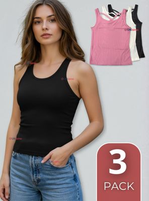 Imagen 1 del producto Pack 3 Camisetas Poleras 100% Algodón Básicas Con Espalda Cruzada Mujer Colores Surtidos