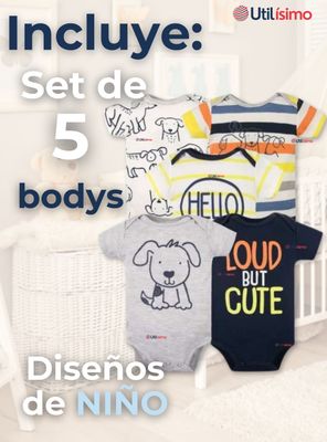 Imagen 2 del producto Pack 5 Bodys Niños Manga Corta Tedmimak 100% Algodón Loud But Cute
