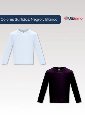 Imagen 2 del producto Pack 3 Camisetas Algodón Primera Capa Polera Invierno Blanco Y Negro Niño