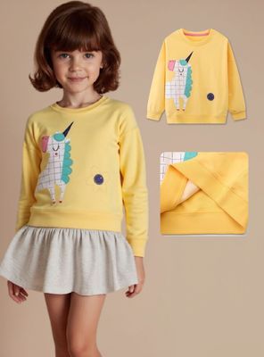 Polerón Algodón Cuello Redondo Niñas Amarillo Unicornio