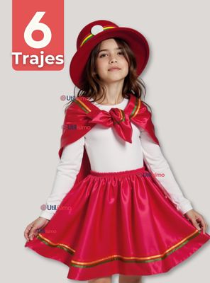 Pack 6 Traje Nortino Rojo 4 Piezas Niñas Fiestas Patrias Baile Nortino
