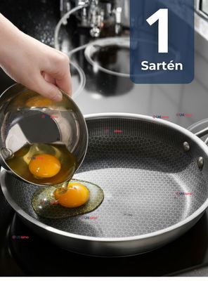 Sartén Acero Inoxidable Antiadherente 24cm Para Cocinar Freír y Saltear