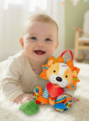 Juguete Peluche Animales Sensorial Mordedor Y Sonajero Diseño León para Niña y Niño