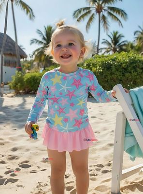 Traje De Baño Manga Larga Con Pantalón Corto y Falda 2 Piezas Niña de 2 a 7 años Starfish