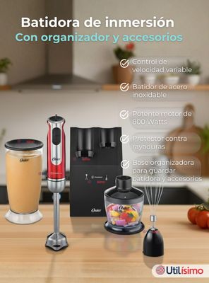 Imagen 2 del producto Batidora de inmersión Oster® roja con organizador y accesorios