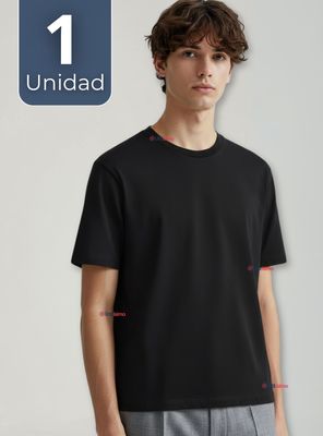 Polera Camiseta 100% Algodón Premium Manga Corta Básico Negro Hombre