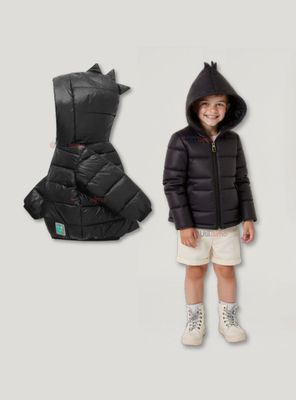 Parka Dinosaurio Con Capucha  Niño Manga Larga Negro