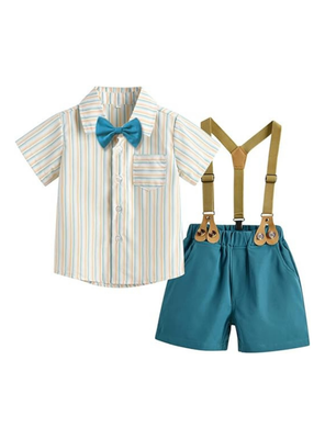 Conjunto de vestir con corbatín y pantalón corto 6 meses a 4 años Azul Cielo