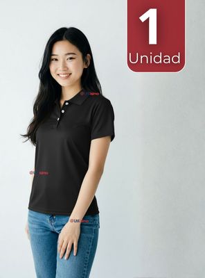 Polera Pique Premium 200g Manga Corta 100% Algodón Textura Suave Chemise Negro Mujer