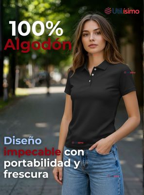 Imagen 2 del producto Polera Pique Premium 200g Manga Corta 100% Algodón Textura Suave Chemise Negro Mujer