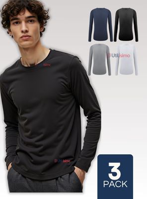 Pack 3 Camiseta Cuello Redondo Bambú Manga Larga Juvenil polera Colores Surtidos