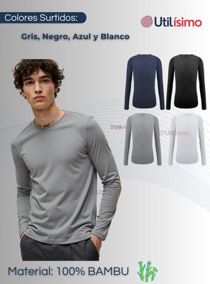 Imagen 2 del producto Pack 3 Camiseta Cuello Redondo Bambú Manga Larga Juvenil polera Colores Surtidos