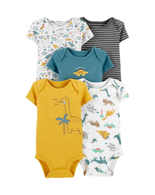 Imagen 1 del producto Pack 5 Bodies Manga Corta Dinosaurios Infantiles Tedmimak 100% Algodón Body