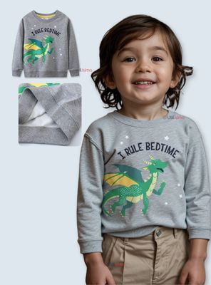 Polerón Algodón Cuello Redondo Niños Gris Dragón