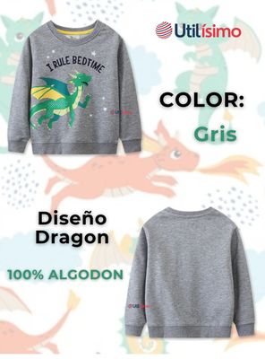 Imagen 2 del producto Polerón Algodón Cuello Redondo Niños Gris Dragón