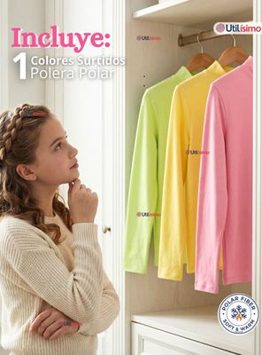 Imagen 2 del producto Polera Camiseta Polar Primera Capa Cuello Beatle Mangas Largas Colores Surtido Niña