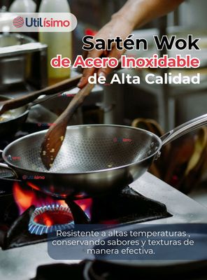 Imagen 2 del producto Sartén Wok de Acero Inoxidable Antiadherente Para Saltear y  Freír 34cm