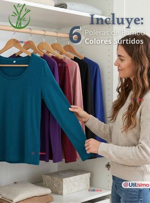 Imagen 2 del producto Pack 6 Camisetas Poleras Bambú Primera Capa Manga Larga Colores Surtidos Mujer