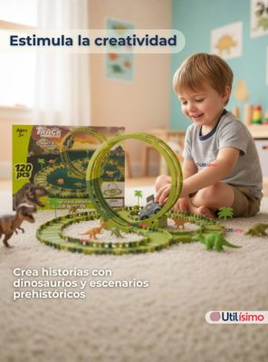 Imagen 2 del producto Pista Carreras de Autos Juguete Flexible Armables Dinosaurio 120 Piezas para Niños