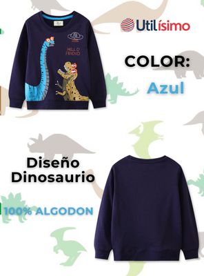 Imagen 2 del producto Polerón Algodón Cuello Redondo Niño Azul Dinosaurio