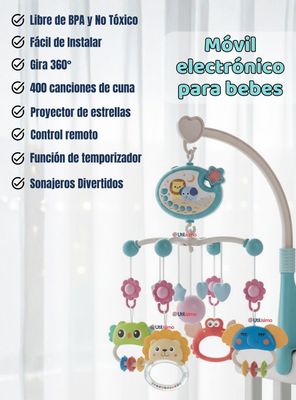 Imagen 2 del producto Móvil Giratorio Musical Proyector De Luces Más Control Para Cuna Bebé