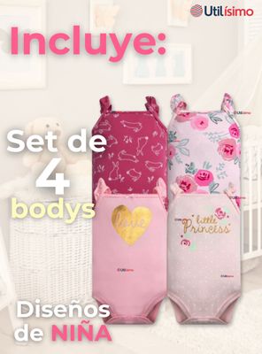 Imagen 2 del producto Pack 4 Bodys Niña Sin Manga Tedmimak 100% Algodón Princess Pink