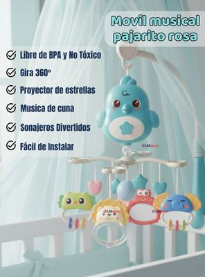 Imagen 2 del producto Móvil Giratorio Musical Proyector Bebé Niño Color Azul