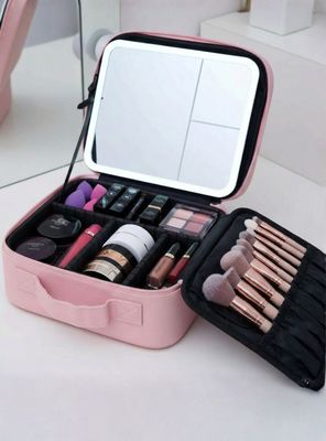 Cosmetiquero 2 en 1 Estuche Maquillaje Con Espejo Luz Led Organizador