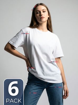 Pack 6 Camisetas Poleras 100% Algodón Básica Lisa Elástica Mujer Blanco