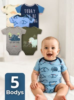 Pack 5 Bodys Niño Manga Corta Tedmimak 100% Algodón Mini Dino Squad