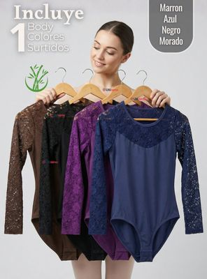 Imagen 2 del producto Body Manga Larga Con Encaje Bambú Mujer de Colores Surtidos