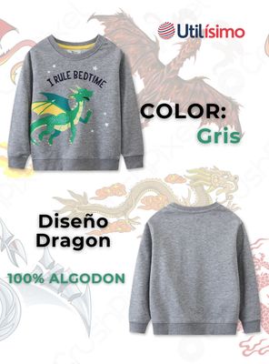 Imagen 2 del producto Polerón Algodón Cuello Redondo Niño Gris Dragon