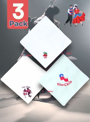 Imagen 2 del producto Pack 3 Pañuelo Baile Cueca 45 CM Bordados Fiestas Patrias Surtidos