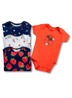 Imagen 2 del producto Pack 4 Bodys Niña Manga Corta Tedmimak 100% Algodón Fresas Rojo