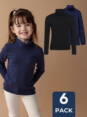 Pack 6 Camiseta Beatle Bambú Escolar Primera Capa Niña Polera Azul y Negro