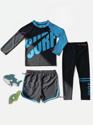 Traje de Baño Manga Larga Pantalón Largo Pantalón Corto 3 Piezas Niños de 3 a 11 años Black