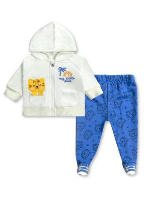 Set 2 piezas Conjunto Buzo Polerón Bebé 0a6 Meses 100% Algodón Funny Cats
