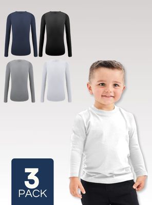 Imagen 1 del producto Pack 3 Camisetas Bambú Primera Capa Polera Cuello Redondo Surtido Niño