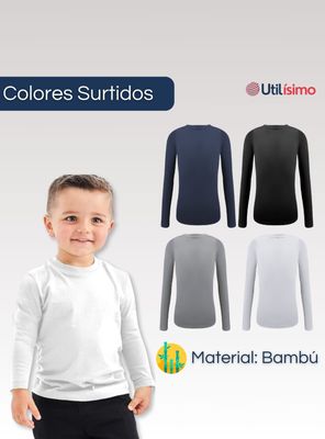 Imagen 2 del producto Pack 3 Camisetas Bambú Primera Capa Polera Cuello Redondo Surtido Niño