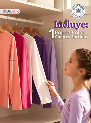 Imagen 2 del producto Polera Camiseta Polar Primera Capa Cuello Redondo Manga Larga Colores Surtidos para Niñas