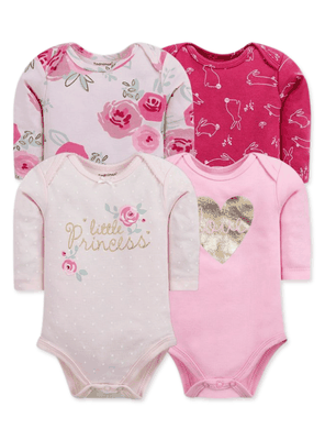 Imagen 1 del producto Pack 4 Bodys Bebé Niña Manga Larga Tedmimak 100% Algodón Little Princess