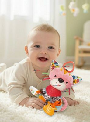 Juguete Peluche Animales Sensorial Mordedor Y Sonajero Diseño Gatico para Niña y Niño